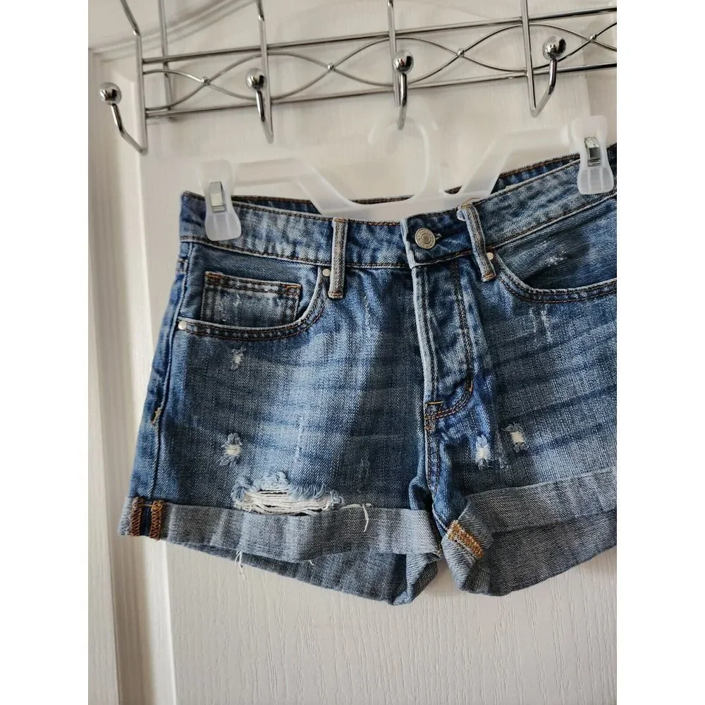 Pacsun Women's Distressed Girlfriend Shorts  Blue Denim‎ Cotton Size 23